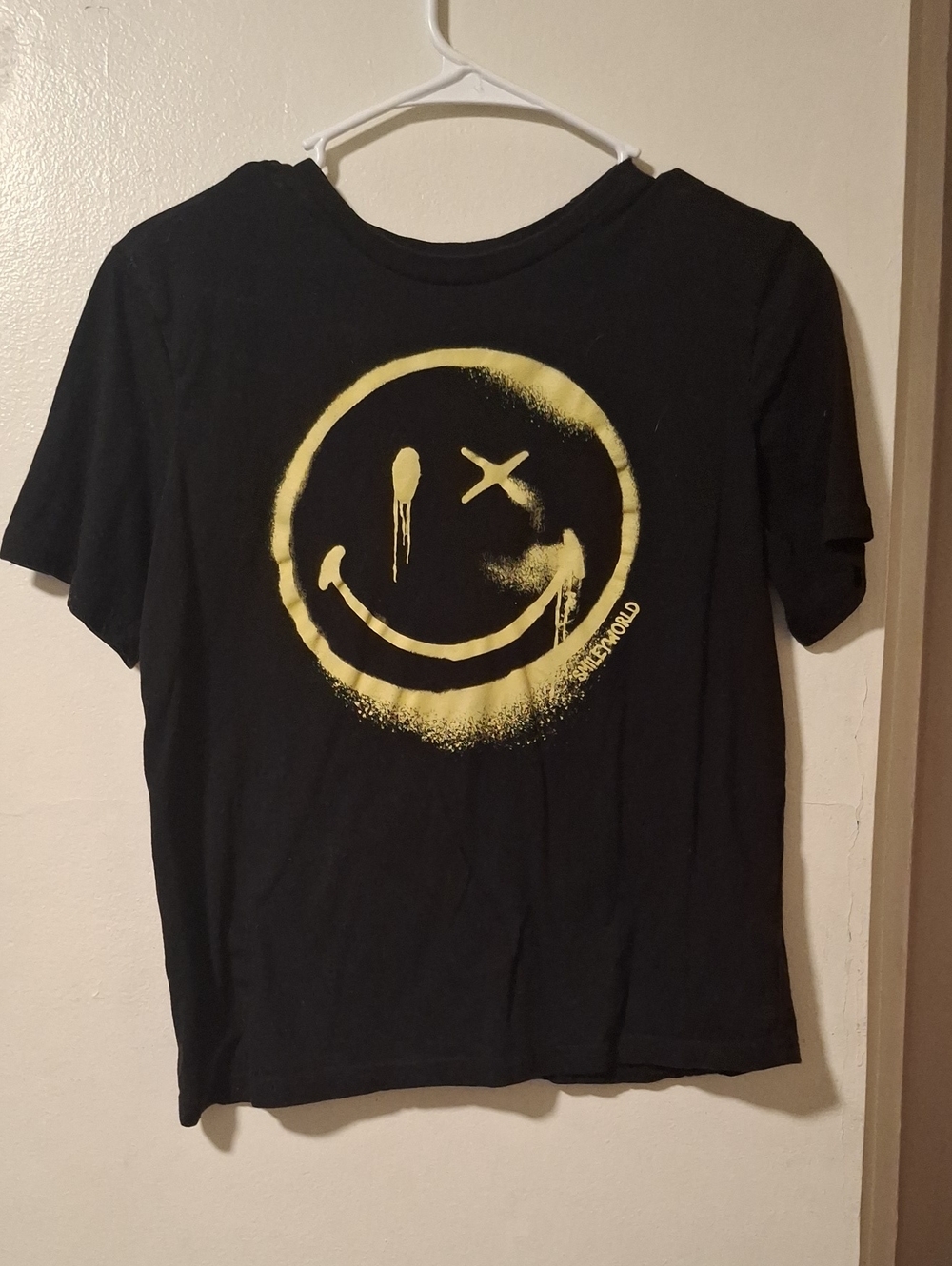 Kids Black Short Sleeve Tee with Yellow Smiley Graphic
